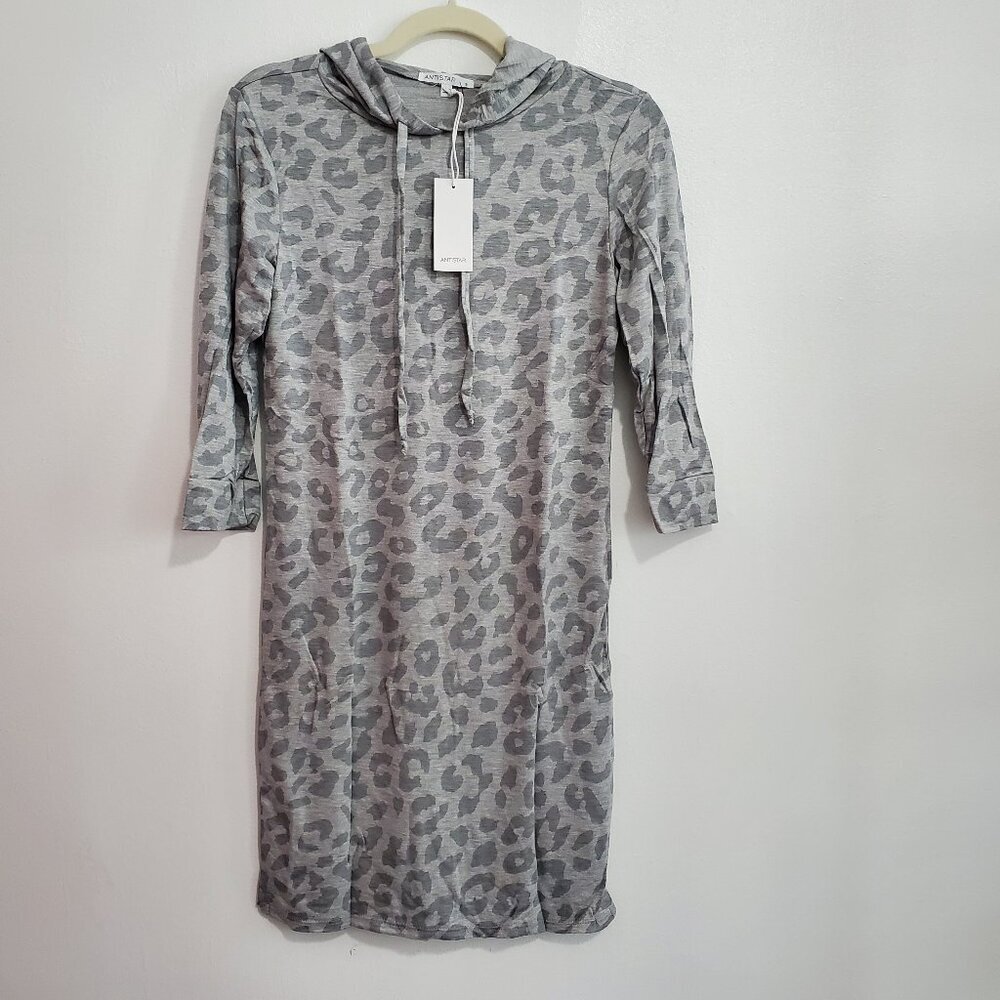 Leopard Print Stretchy Hooded Sporty midi Dress Size S